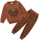 Toddler Baby Girl Leopard Fall Clothes Long Sleeve Pullover Crew Neck Top Sweatshirt Pants Casual Winter Outfits